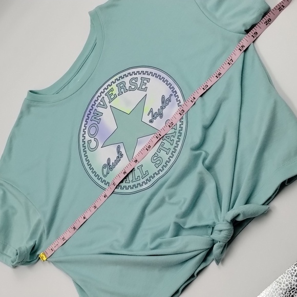 Converse size large girls mint green Chuck Taylor all-star crop tee with tie - Picture 5 of 7